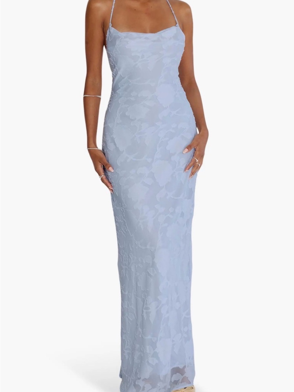 Princess Polly Pale Blue Floral Lace Maxi Slip Dress size 6 new